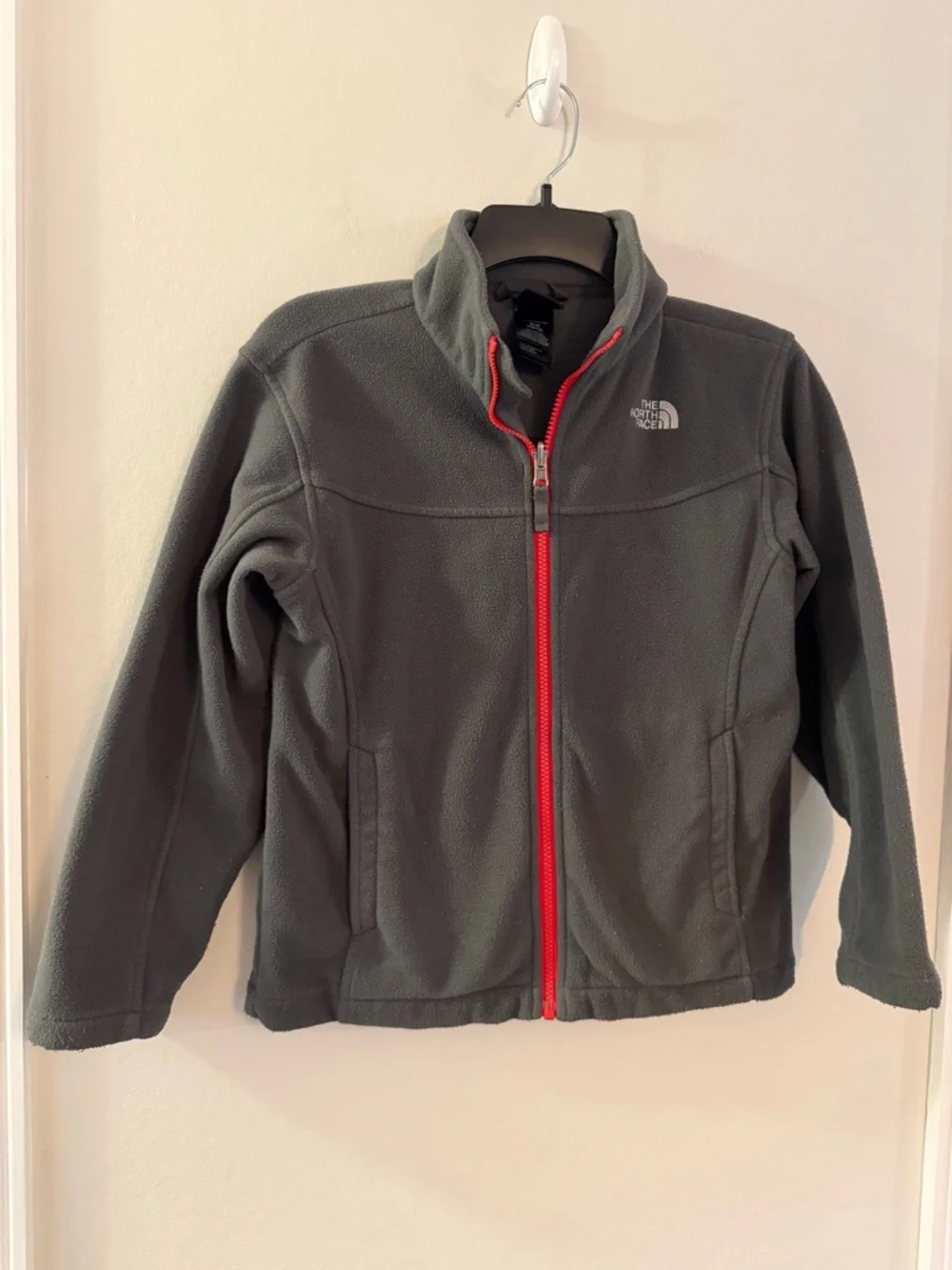 The North Face Boys Fleece Jacket Size Medium (10/12) Gray Red Full Zip